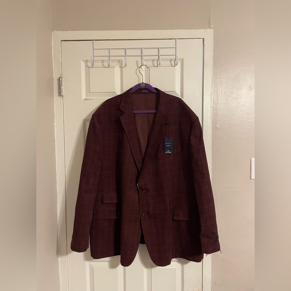 Stafford Maroon Checkered Blazer
